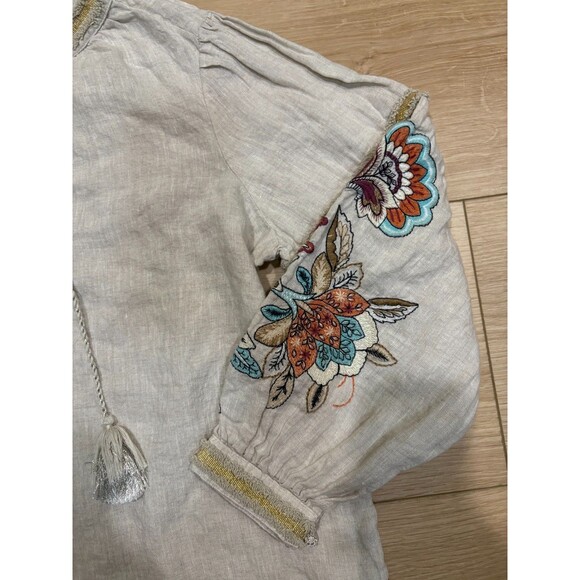 Chico's Embroidered Linen Peasant Top Tunic Boho Festival Blouse Size 0.5 (US 6) - Picture 2 of 10